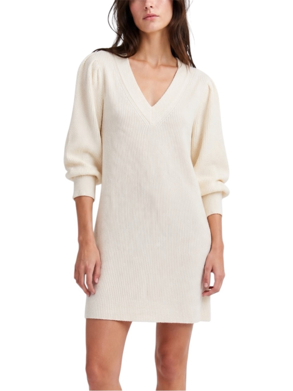 M Chelsea & Violet Ivory Rib Knit V-Neck Sweater Dress NWOT